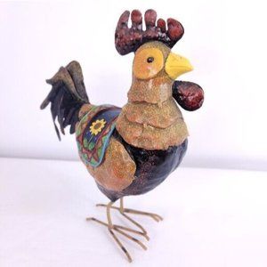 Hand Crafted Folk Art Rustic Tin Farmhouse Country Rooster Primitive Figurine 9"